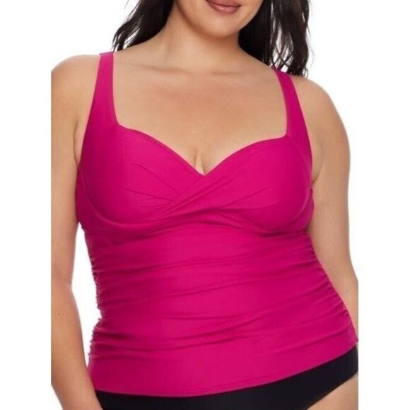 Birdsong Plus Size 18W Hibiscus Shirred Ruched‎ Underwire Tankini Swim Top Pink - Picture 1 of 12